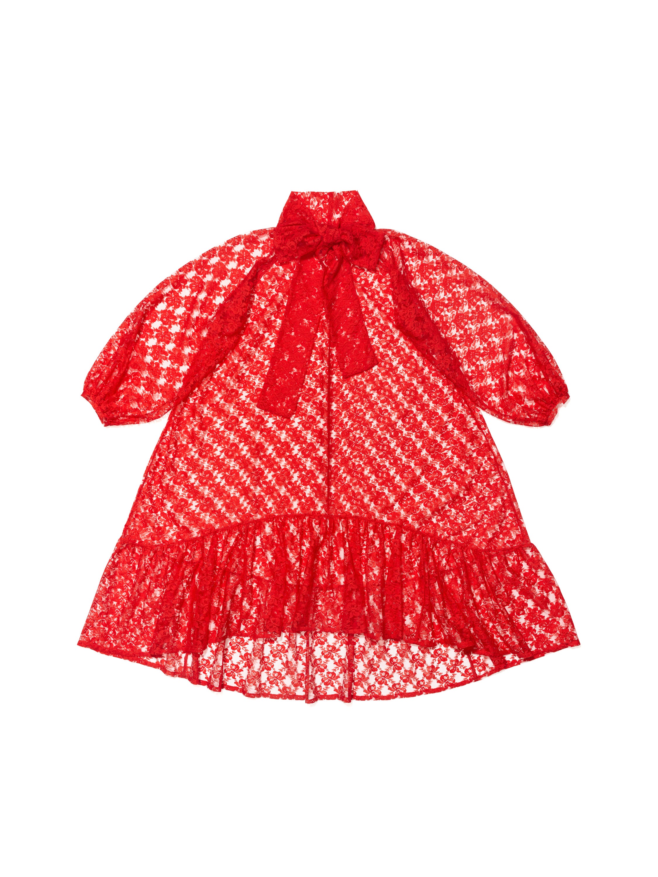 Tuotekuva Punainen Puffed Lace Dress Mirkka Metsola AW24 True Romance mallistosta.