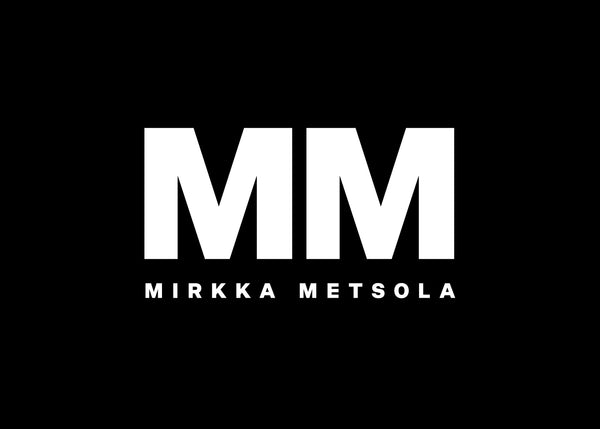 Graphic black and white logo for Mirkka Metsola brand. 